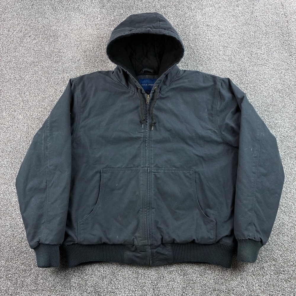 Falls Creek Jacket Mens XL Blue Hooded Insulated Quilted Heavy Canvas